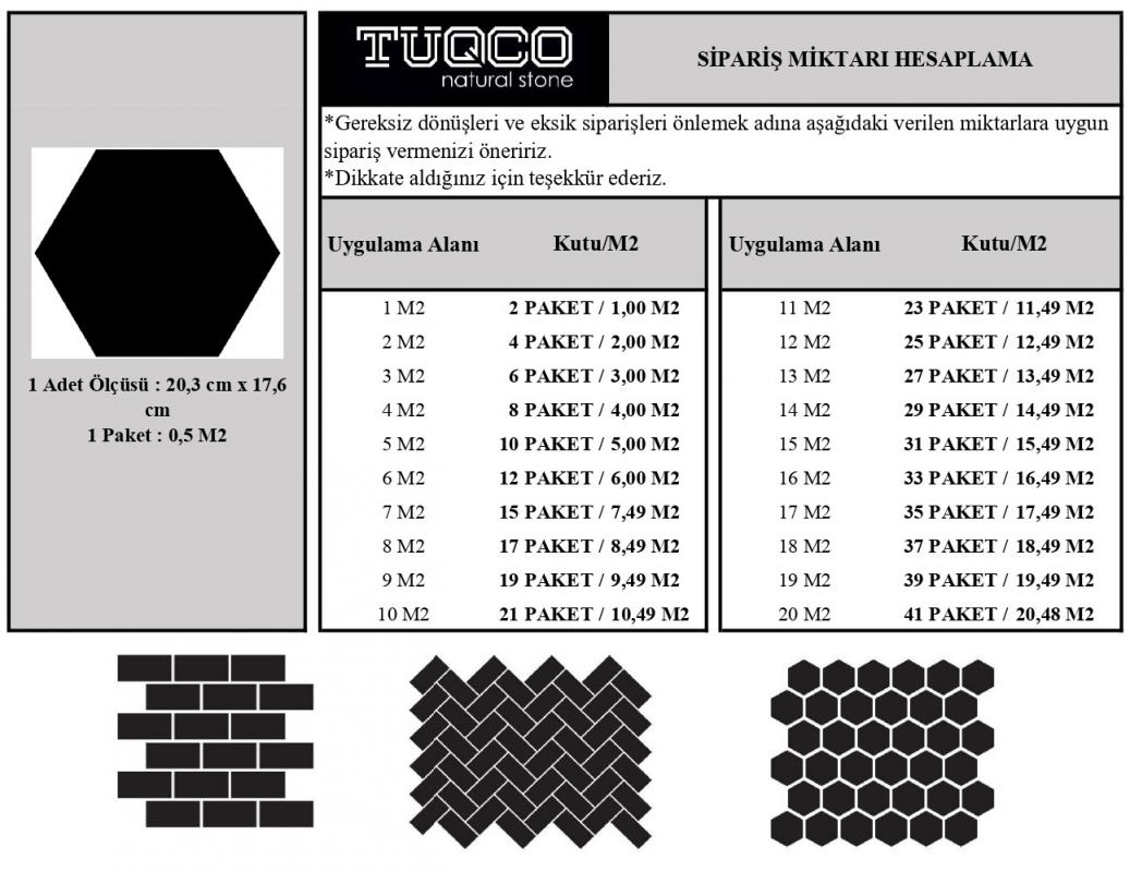 TUQCO Doğaltaş 8’’ Hexagon Carrara Honlu Mermer Mozaik