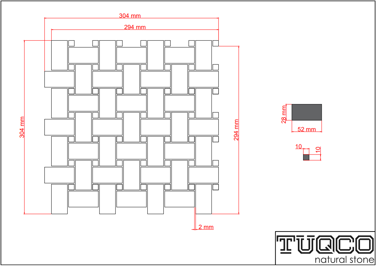 TUQCO Doğaltaş Basket Weave Muğla B. - Toros S. Honlu Mermer Mozaik