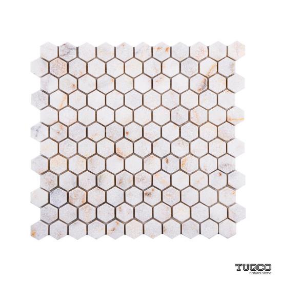 TUQCO Doğaltaş Fileli 1’’ Hexagon Golden Eskitme Mermer Mozaik