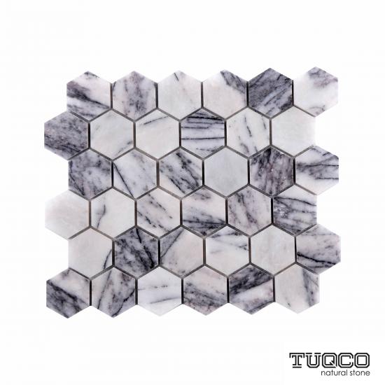 TUQCO  2 inch Hexagon Leylak Cilalı Mermer Mozaik