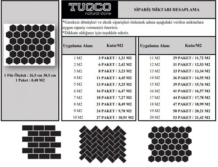 TUQCO Doğaltaş Fileli 2’’ Hexagon Carrara Eskitme Mermer Mozaik