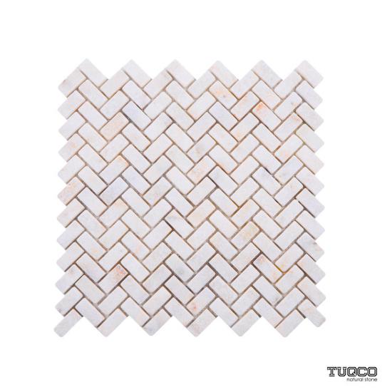 TUQCO Doğaltaş Fileli Herringbone Golden Eskitme Mermer Mozaik