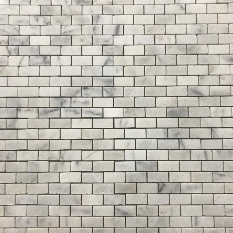 Tuqco Doğal Taş Fileli 2,3 x 4,8 cm Brick Carrara Cilalı Mermer Mozaik Banyo Mutfak Tezgah Arası Duvar Kaplama Döşeme Paneli