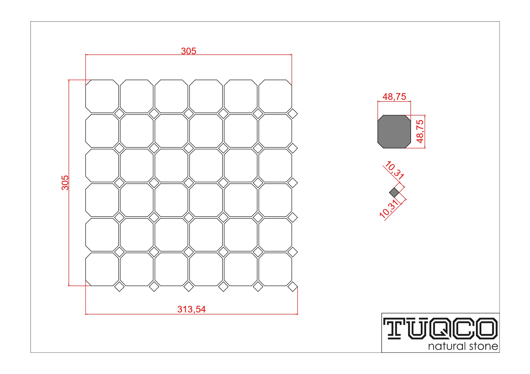 Tuqco Doğal Taş Octagon Dolamit Spider Eskitme Mermer Mozaik Banyo Mutfak Tezgah Arası Duvar Kaplama Döşeme Paneli Fileli